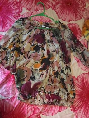 Floral Off-Shoulder Blouse in Purple and Cream